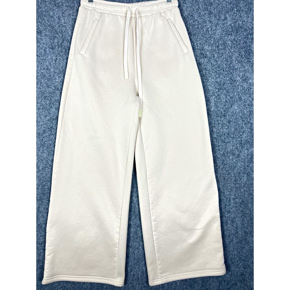 Missguided Women's Cream Wide Leg Sweatpants Drawstring Cozy Lounge Pants
